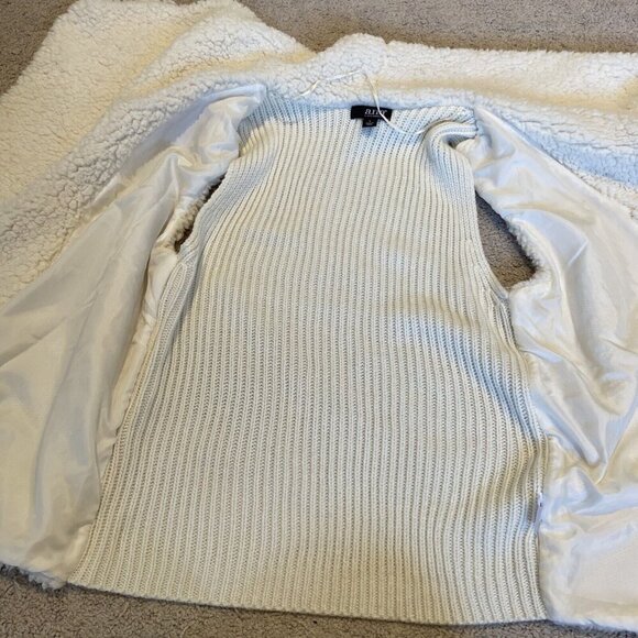 ANA Faux Shearling Ribbed Knit Sweater Vest Women's L Cream Open Front Cozy NWT - Picture 11 of 13